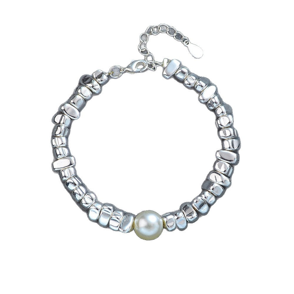 Irregular Silver Triangle Pearl Bracelet