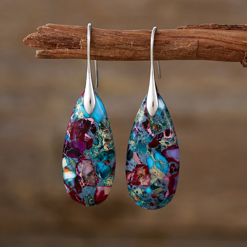 Bohemian Emperor Stone Water Drop Earrings Natural Stone Ornament Jewelry
