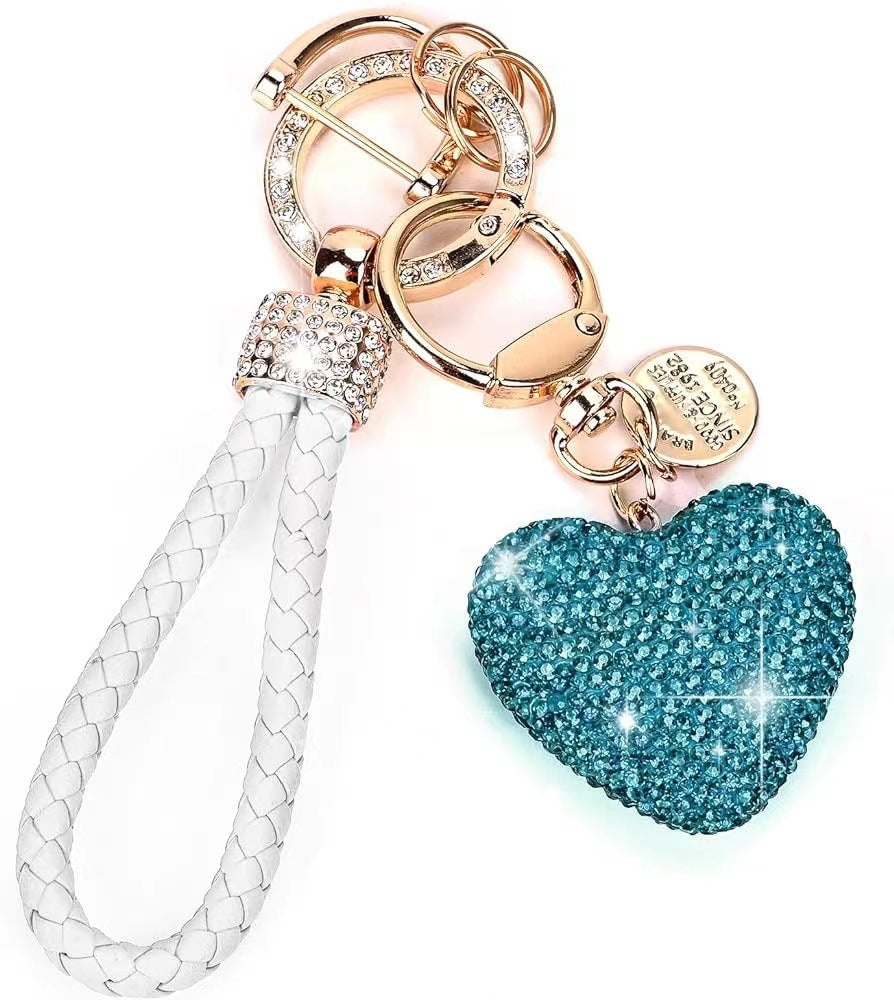 Clay Diamond Fully Jeweled Loving Heart Key Chain Diamond Leather Rope