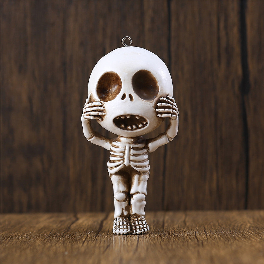 Cute Quirky Ideas Funny Face Small Skull Doll Resin Keychain Pendant