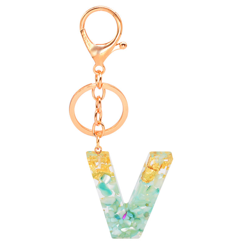 Resin Alphabet Gold Foil Drop Key Ring