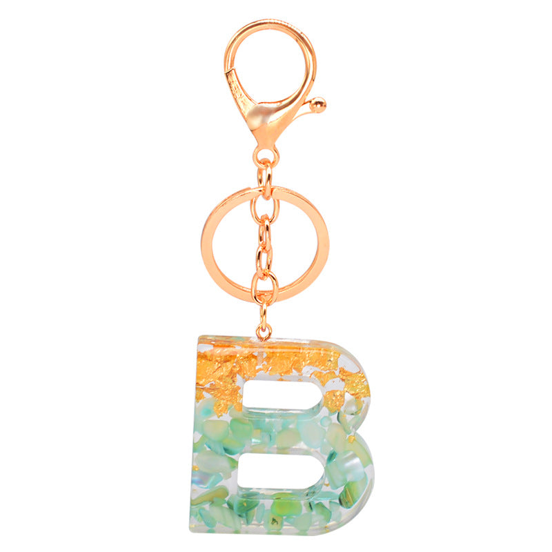 Resin Alphabet Gold Foil Drop Key Ring