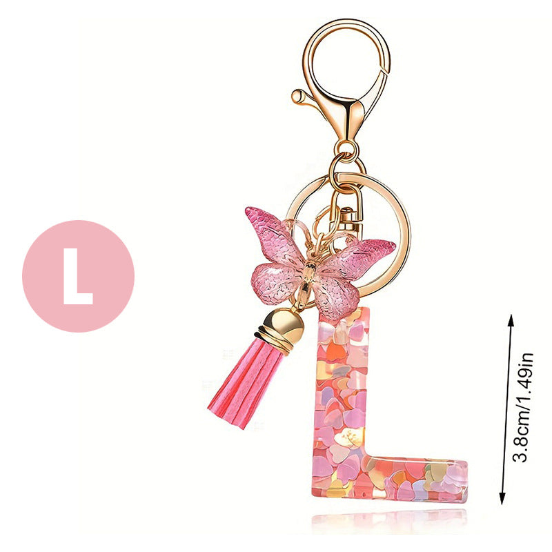 Fashion Letter Love Heart Sequins Butterfly Tassel Keychain