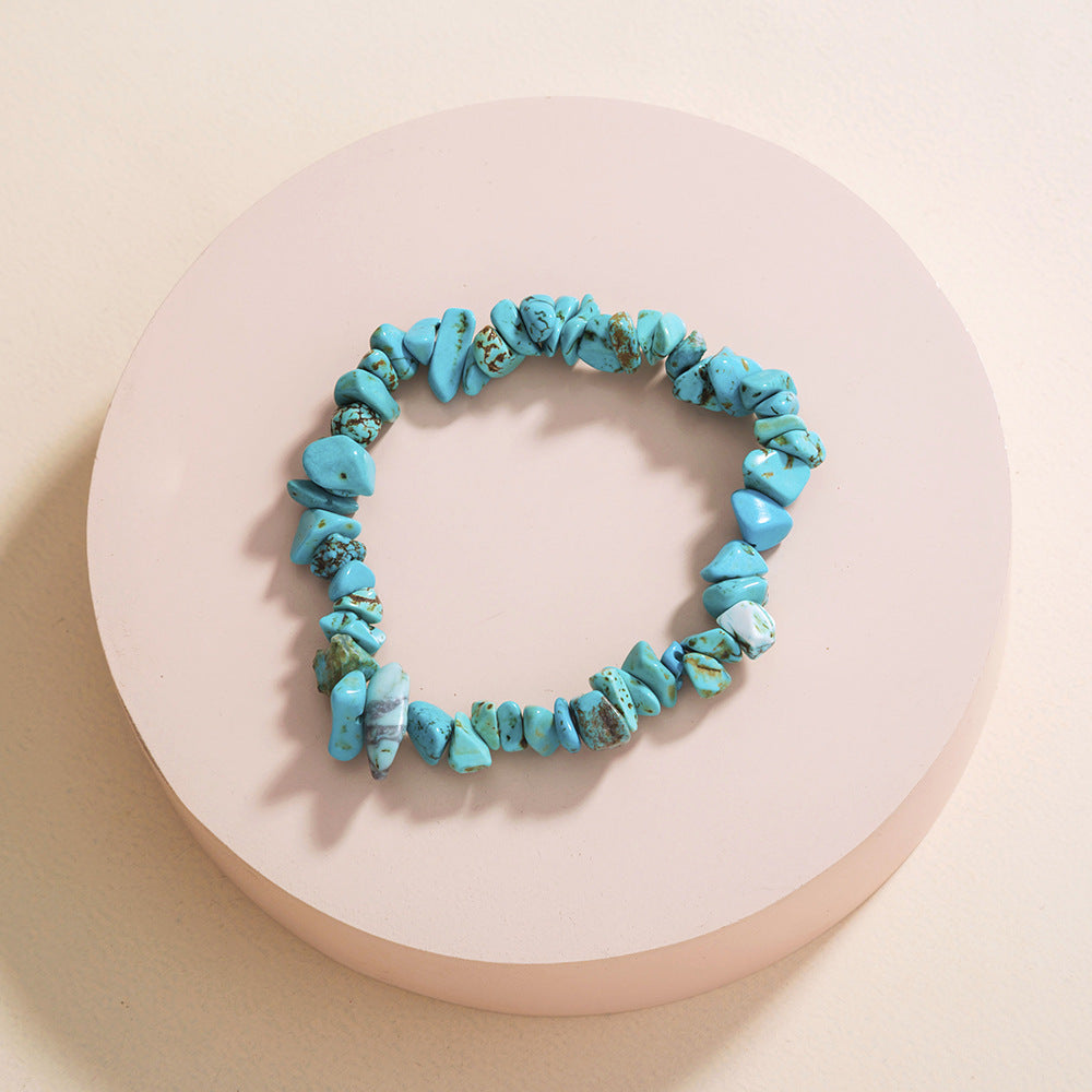 Sky Blue Turquoise Natural Rough Stone Elastic Bracelet Jewelry Accessories