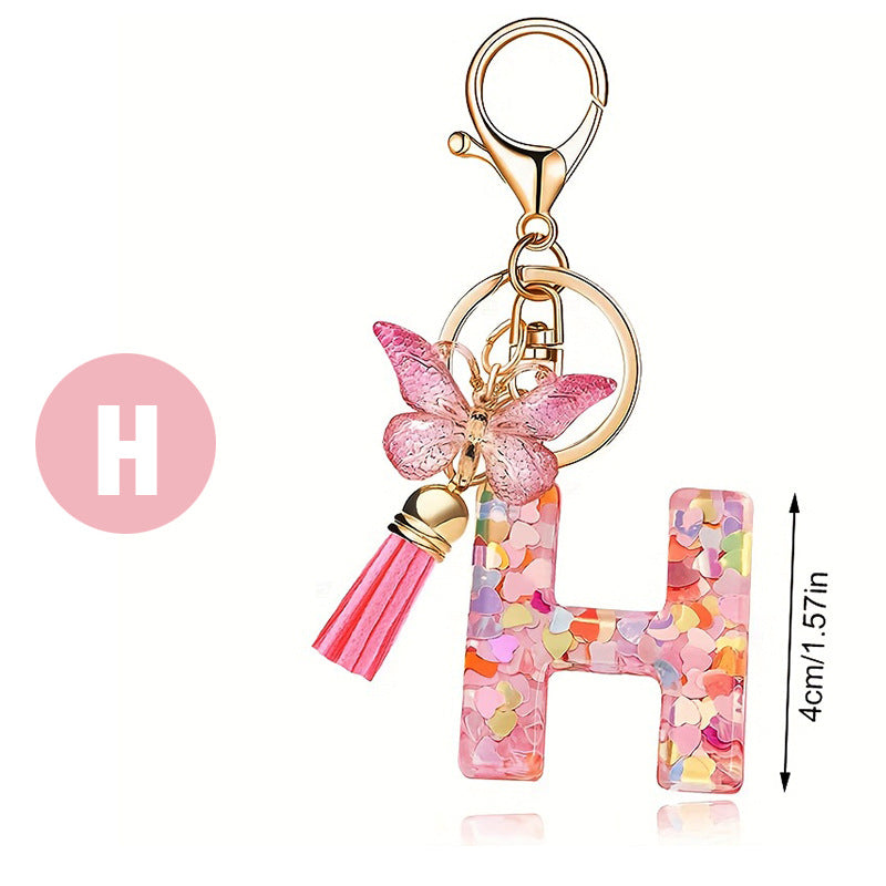 Fashion Letter Love Heart Sequins Butterfly Tassel Keychain