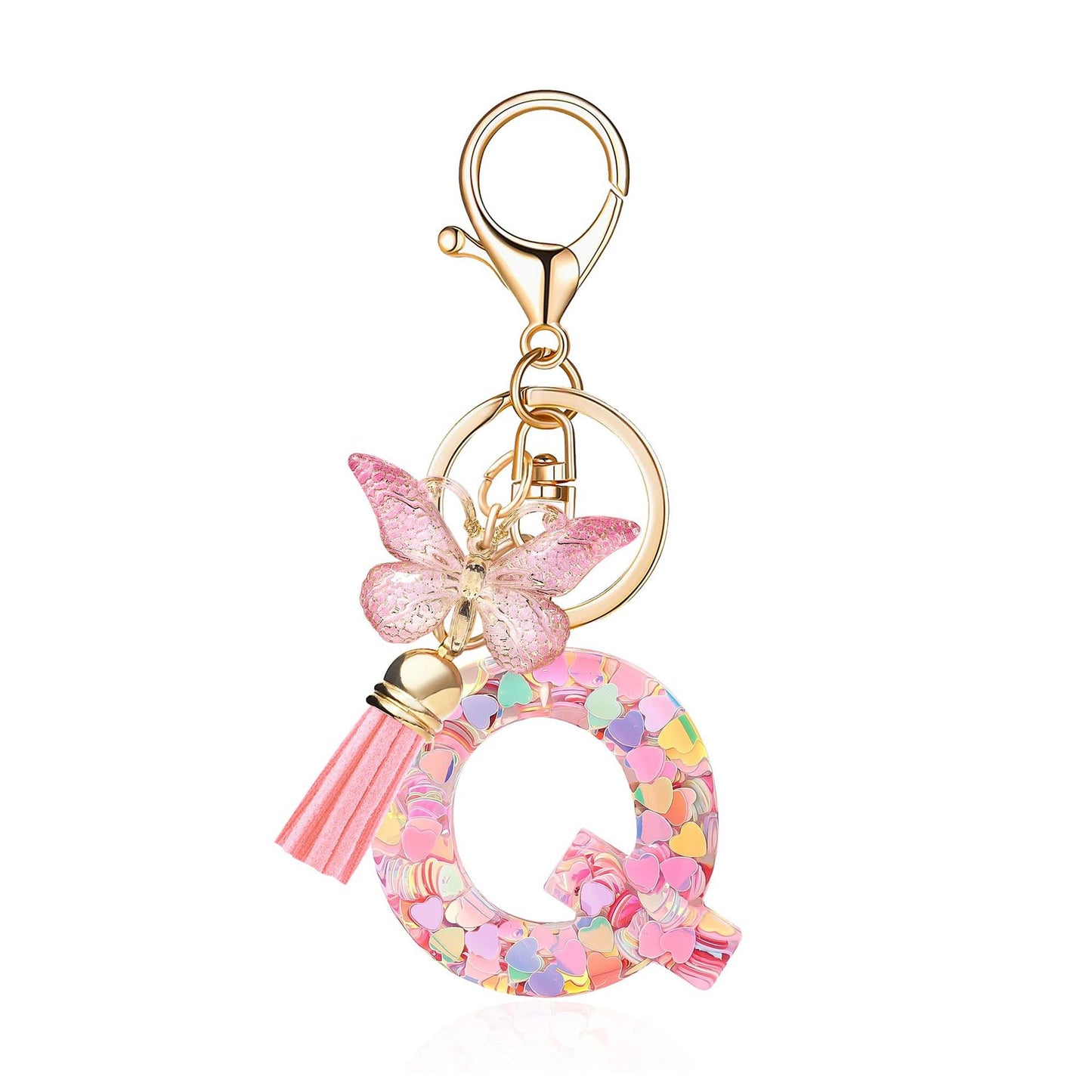 Fashion Letter Love Heart Sequins Butterfly Tassel Keychain
