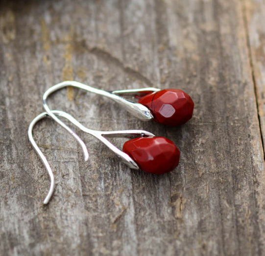 Natural Stone Drop Earrings Red Jasper Classic Earrings Elegant Lovely Jewelry Drop Gift