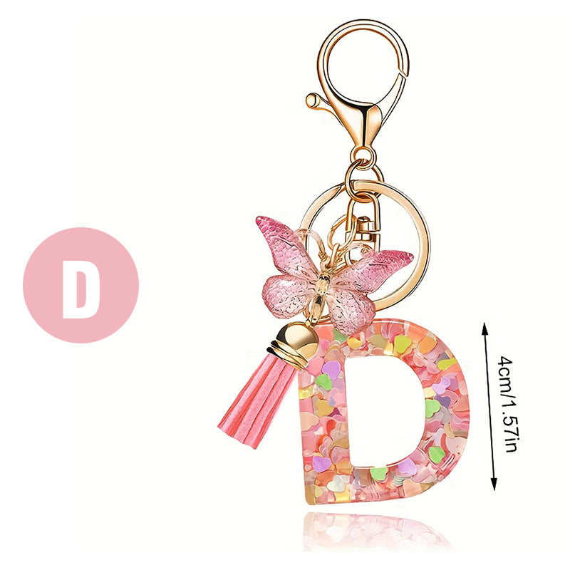 Fashion Letter Love Heart Sequins Butterfly Tassel Keychain