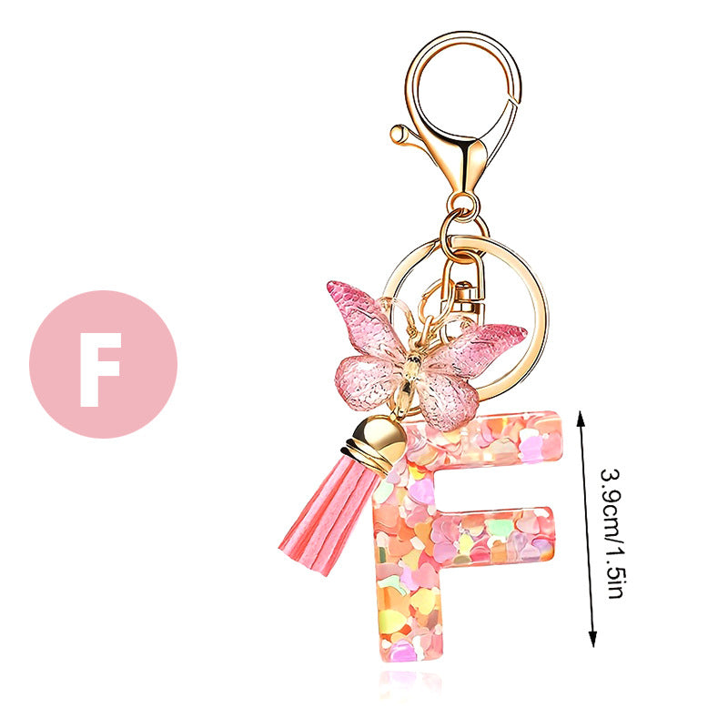 Fashion Letter Love Heart Sequins Butterfly Tassel Keychain
