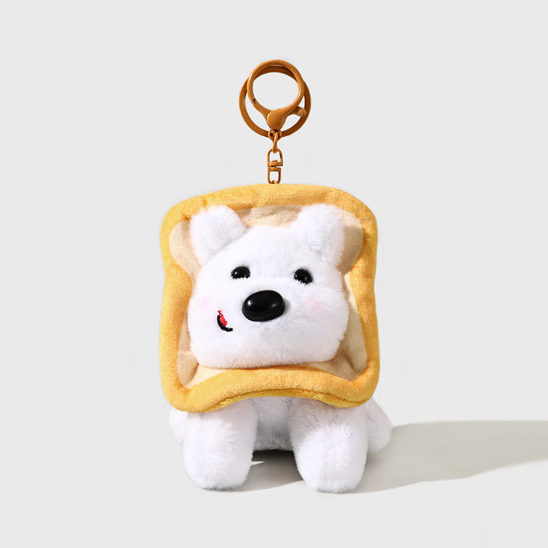 Cartoon Plush Doll Toast Puppy Car Keychain Pendant