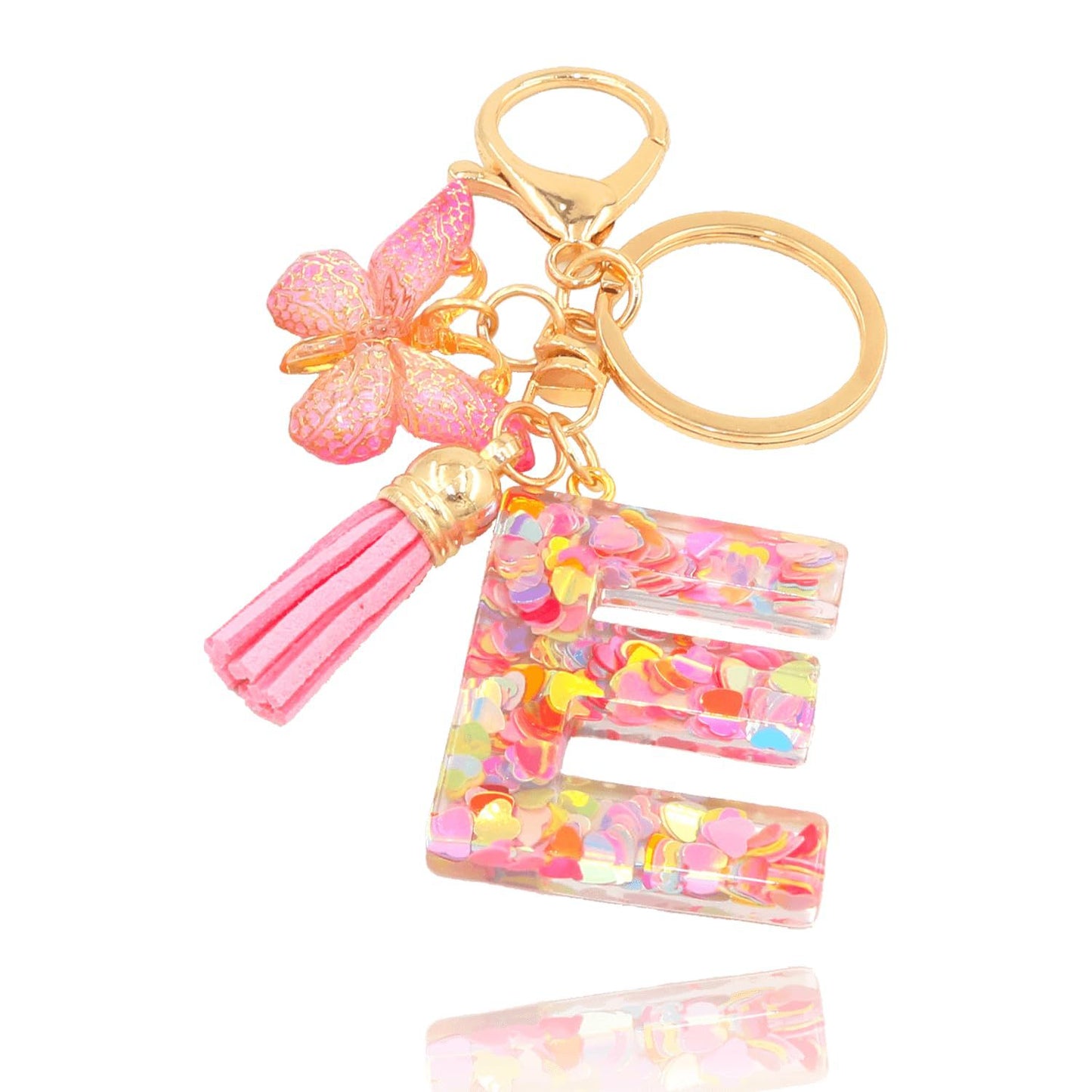 Fashion Letter Love Heart Sequins Butterfly Tassel Keychain