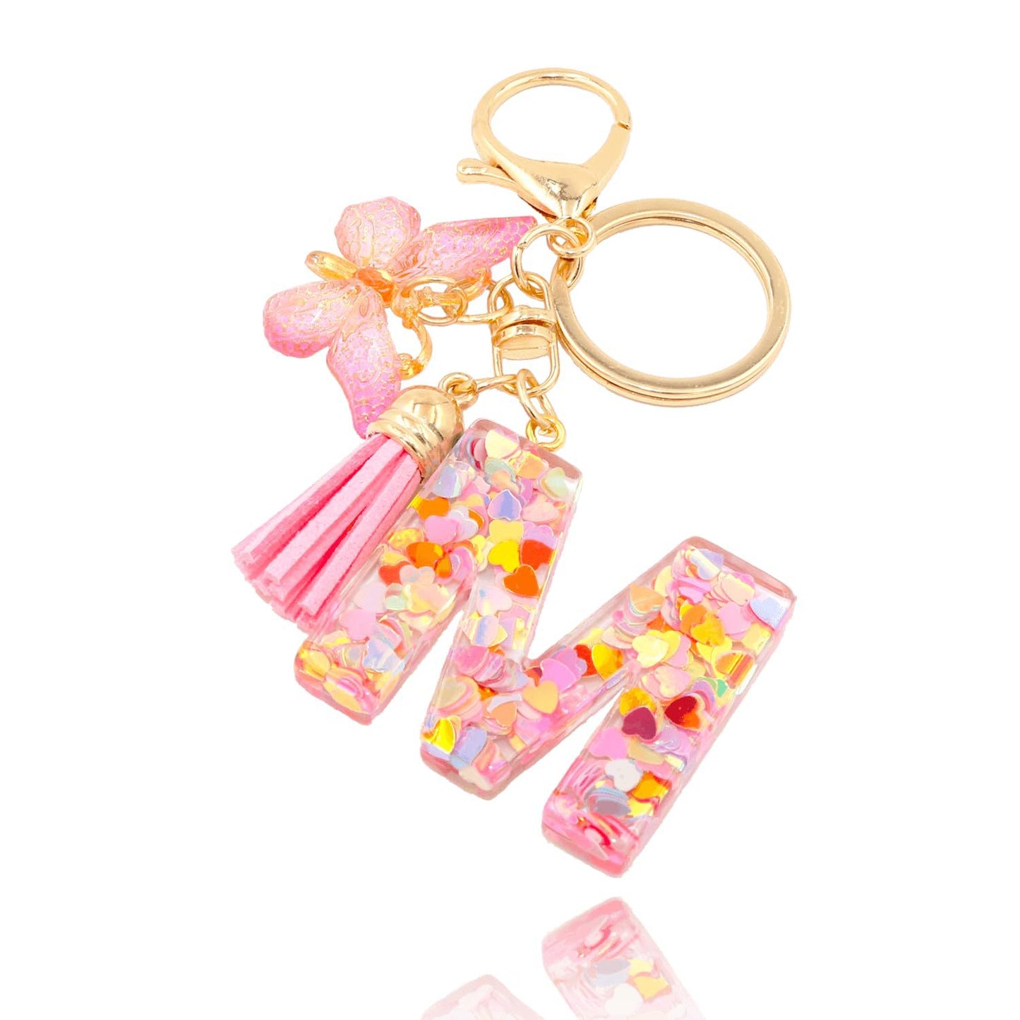 Fashion Letter Love Heart Sequins Butterfly Tassel Keychain