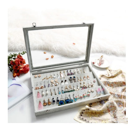 Covered ice velvet jewelry box dustproof jewelry box glass cover mixed jewelry display box