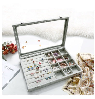 Covered ice velvet jewelry box dustproof jewelry box glass cover mixed jewelry display box