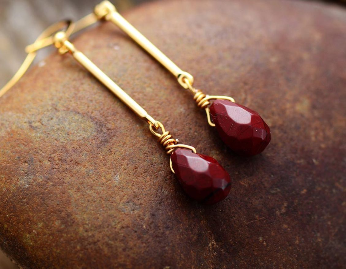 Natural Stone Drop Earrings Red Jasper Classic Earrings Elegant Lovely Jewelry Drop Gift