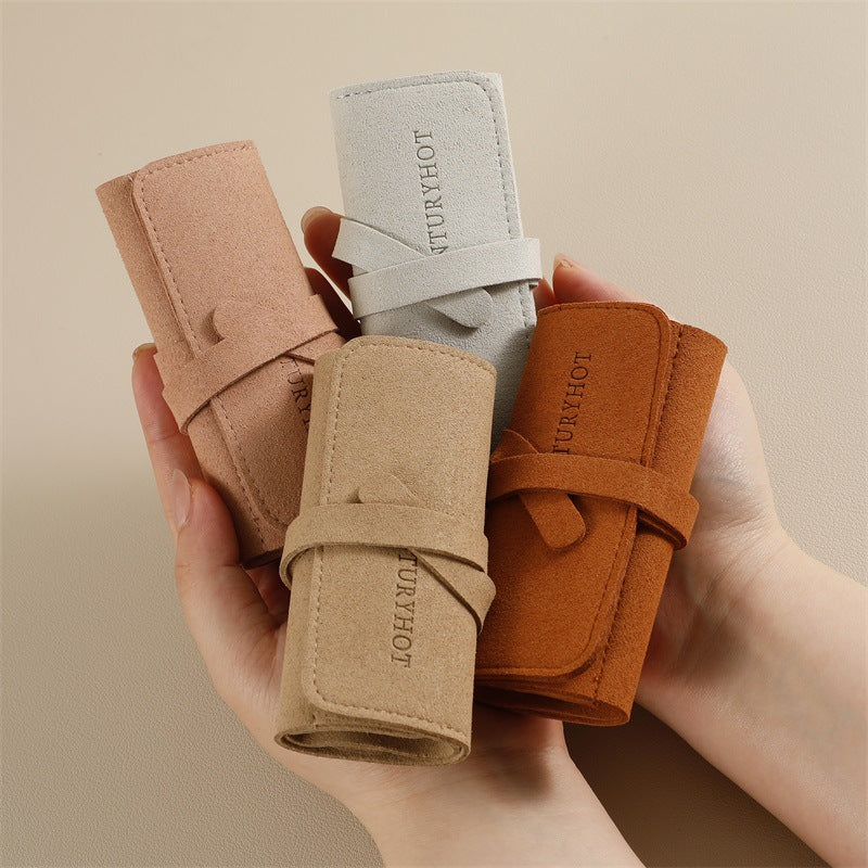 Travel Jewelry Organizer Roll - Premium Faux Leather Lined Storage Case for Necklaces, Earrings & Rings, Tangle-Free Portable Jewelry Holder for Women, Compact Travel Case (Small/Large, 5 Colors)