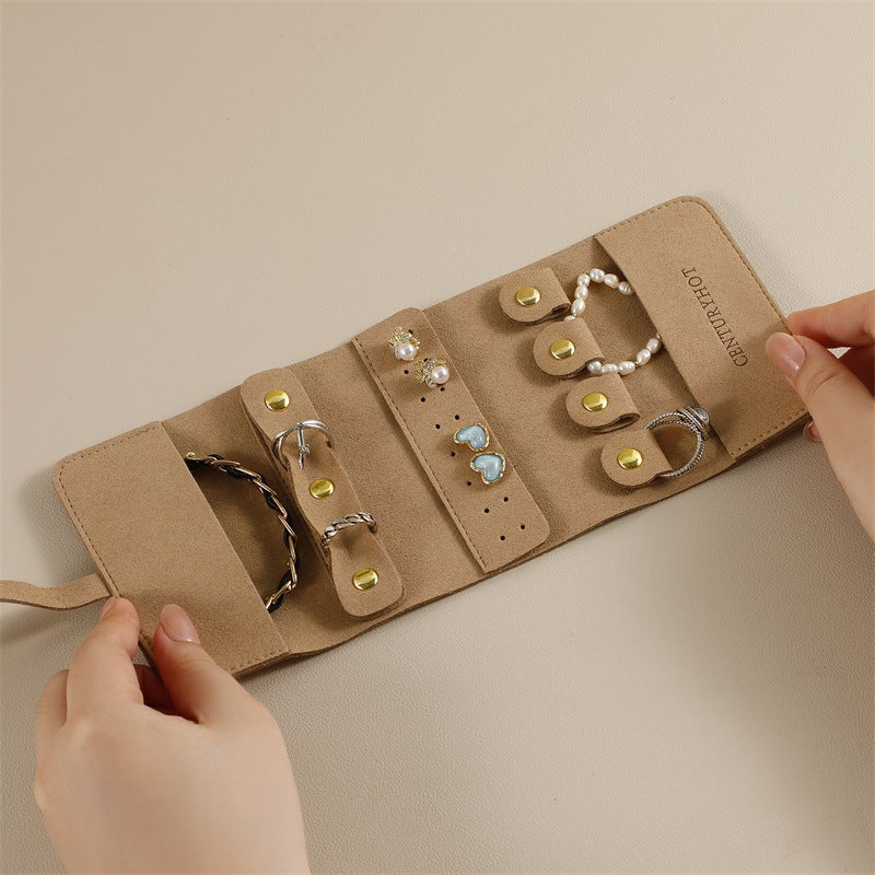 Travel Jewelry Organizer Roll - Premium Faux Leather Lined Storage Case for Necklaces, Earrings & Rings, Tangle-Free Portable Jewelry Holder for Women, Compact Travel Case (Small/Large, 5 Colors)