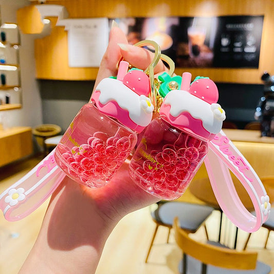 Creative Strawberry Cream Fruit Jar Girl Heart Keychain Automobile Hanging Ornament Exquisite