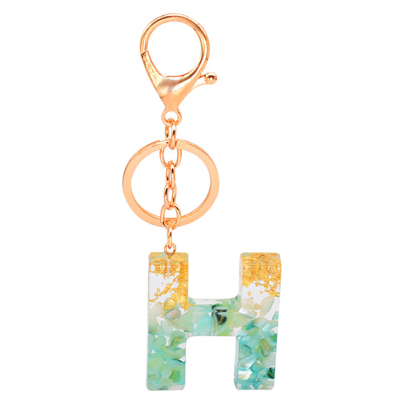 Resin Alphabet Gold Foil Drop Key Ring