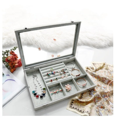 Covered ice velvet jewelry box dustproof jewelry box glass cover mixed jewelry display box