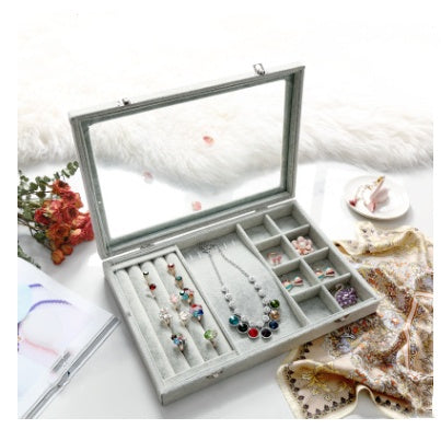 Covered ice velvet jewelry box dustproof jewelry box glass cover mixed jewelry display box