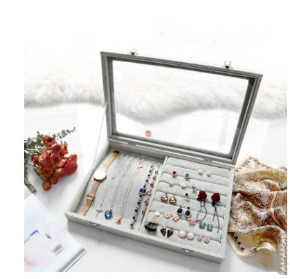 Covered ice velvet jewelry box dustproof jewelry box glass cover mixed jewelry display box