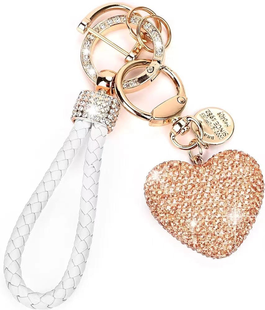 Clay Diamond Fully Jeweled Loving Heart Key Chain Diamond Leather Rope