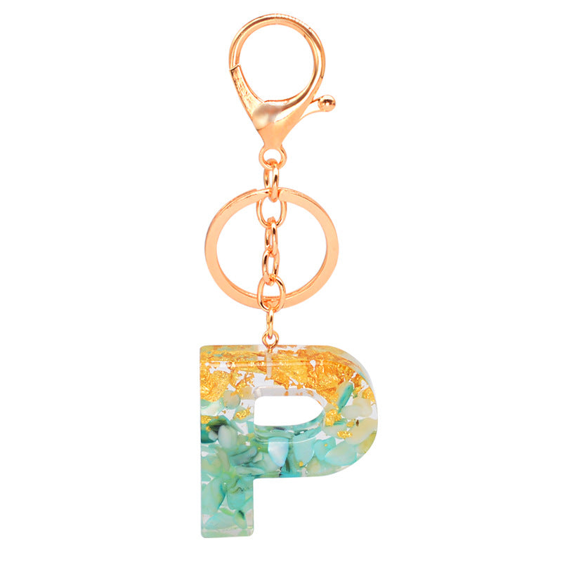 Resin Alphabet Gold Foil Drop Key Ring