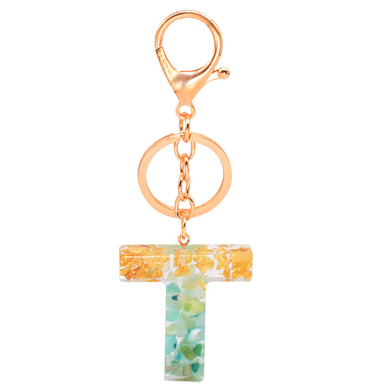 Resin Alphabet Gold Foil Drop Key Ring