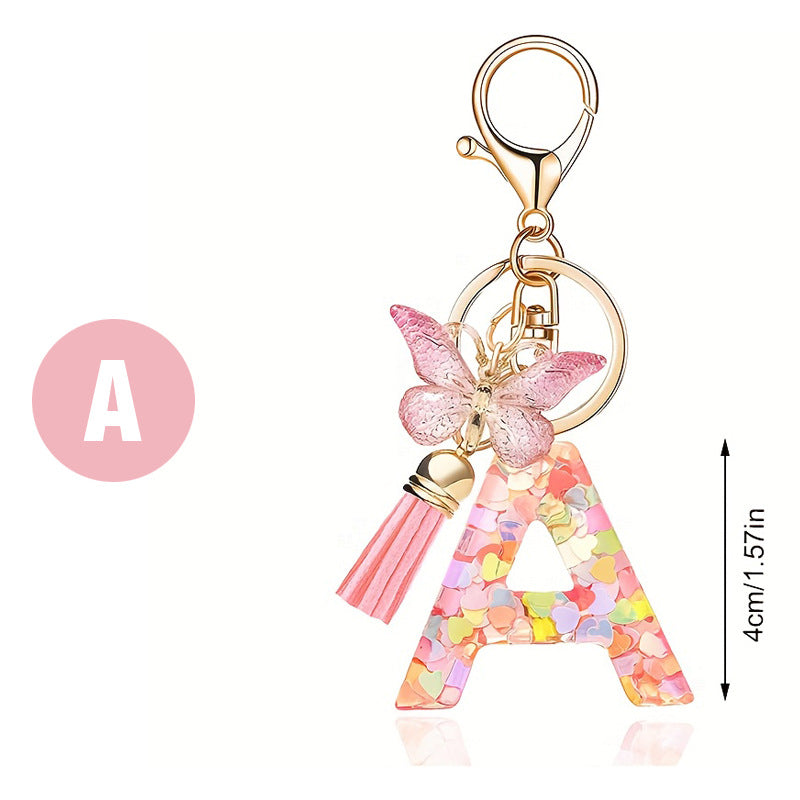 Fashion Letter Love Heart Sequins Butterfly Tassel Keychain