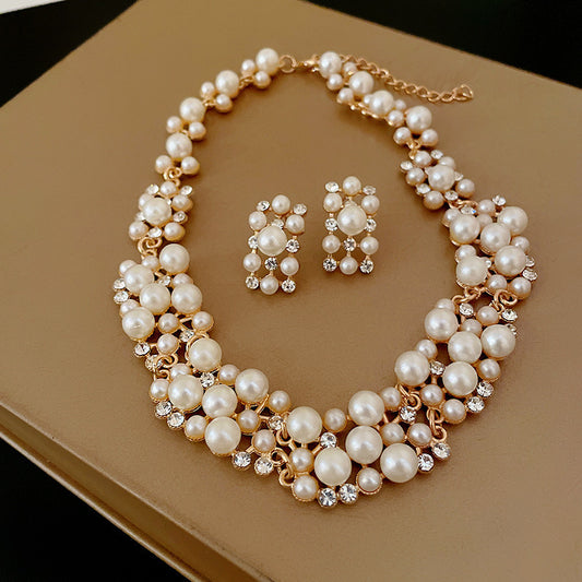 French Twisted Multi-layer Pearl Necklace and Earrings