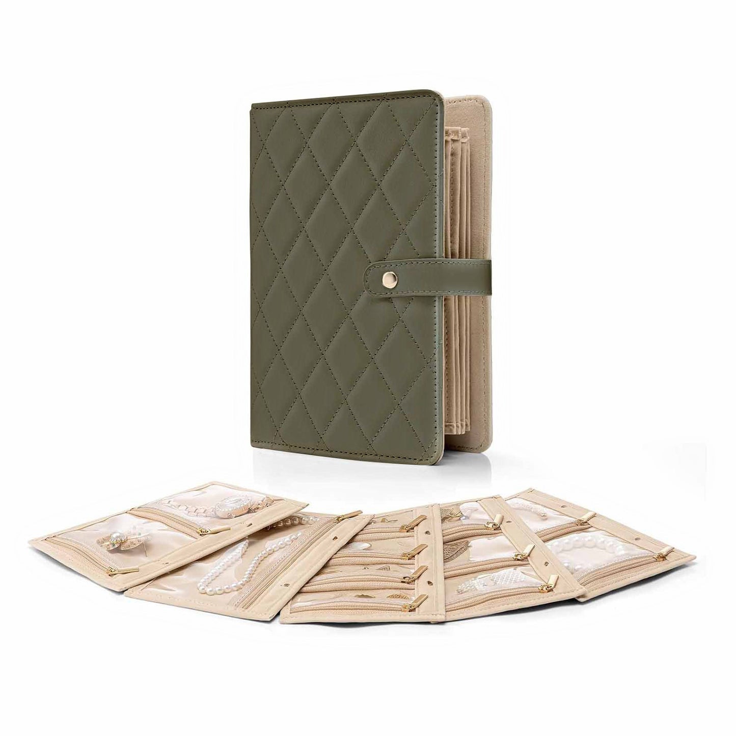 Foldable Jewelry Travel Bag - Compact Jewelry Storage Organizer - Foldable Jewelry Storage Case for Necklaces, Earrings & Rings, Portable PU Leather Jewelry Travel Case with Tangle-Free Compartments