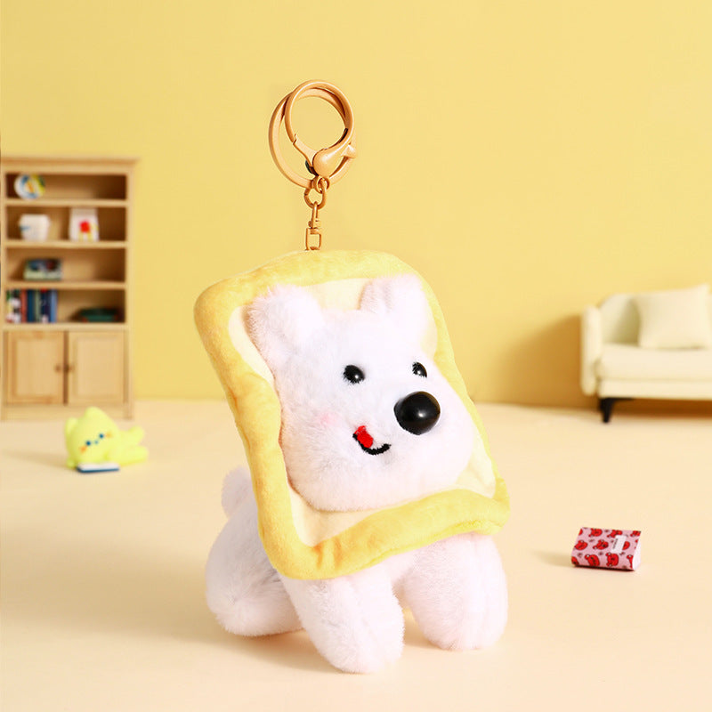 Cartoon Plush Doll Toast Puppy Car Keychain Pendant