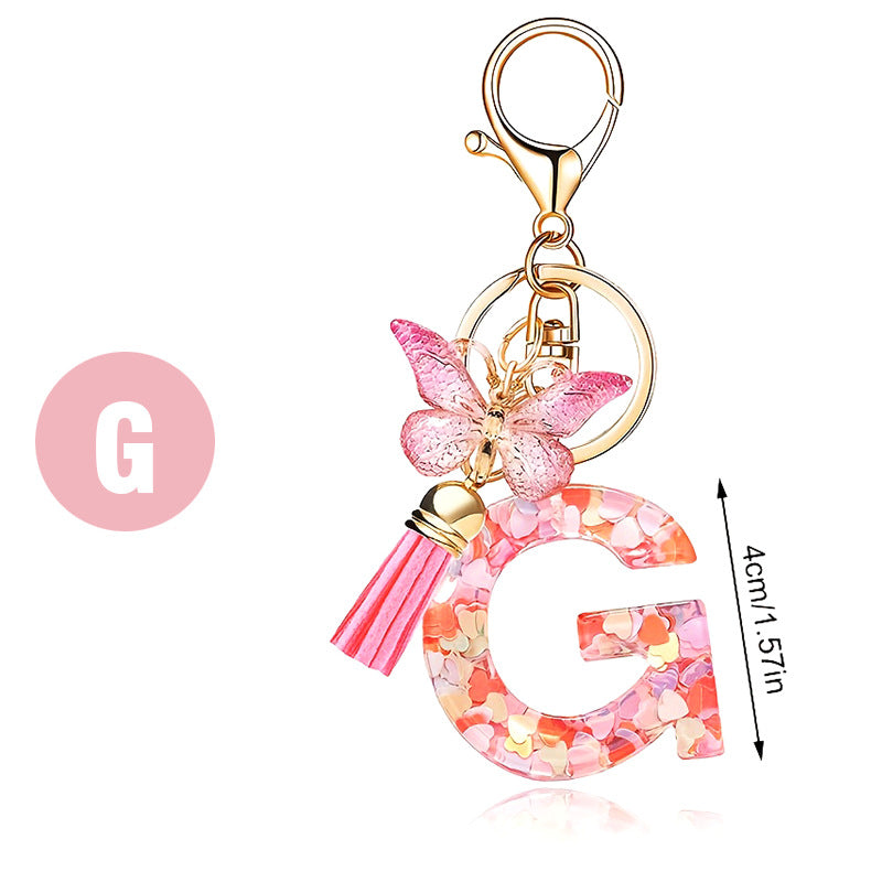 Fashion Letter Love Heart Sequins Butterfly Tassel Keychain