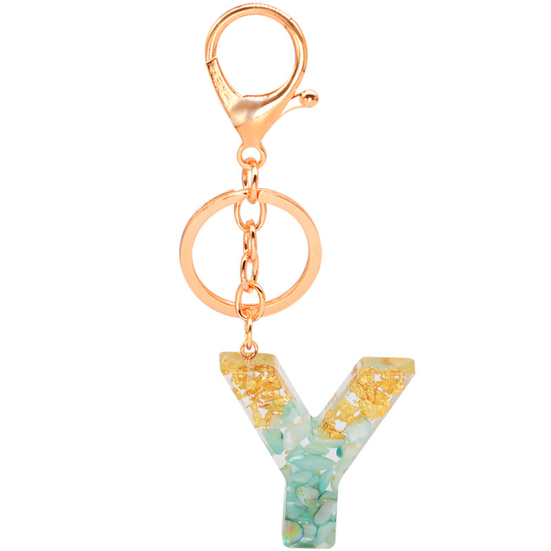 Resin Alphabet Gold Foil Drop Key Ring