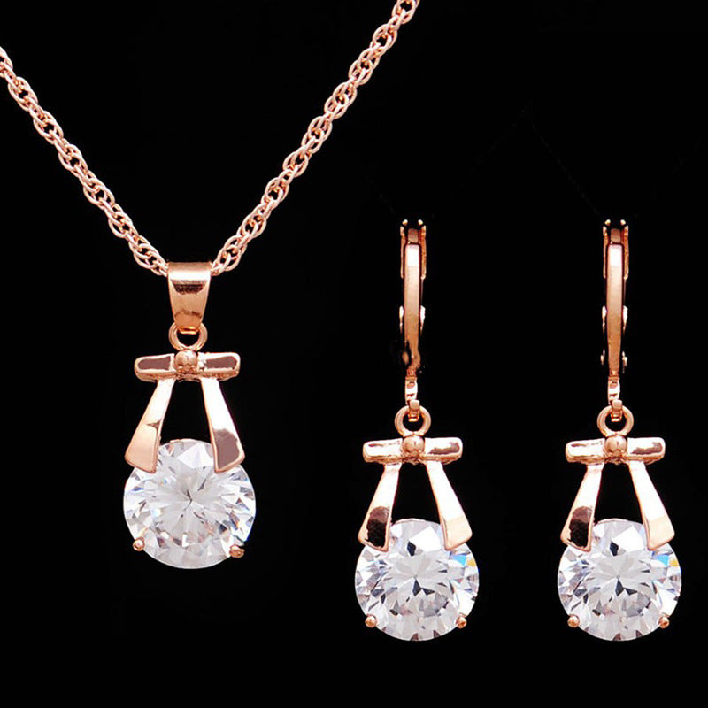 Gold plated, crystal jewelry set. Korean style bride's necklace