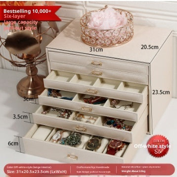 Jewelry Box European-style Large Capacity Princess Jewelry Storage Box Korean Jewelry Casket Jewel Box Wooden Recycled Leather Watch