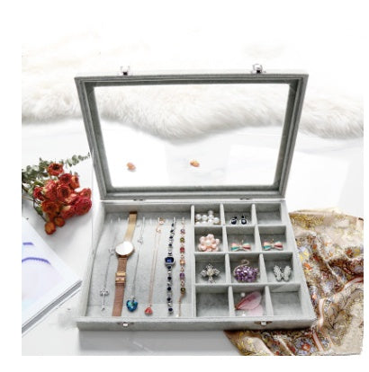 Covered ice velvet jewelry box dustproof jewelry box glass cover mixed jewelry display box