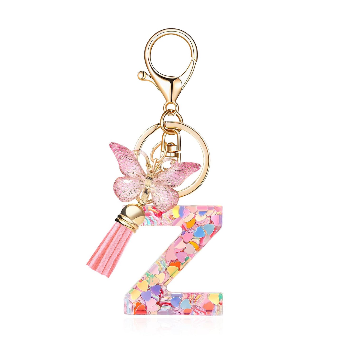 Fashion Letter Love Heart Sequins Butterfly Tassel Keychain