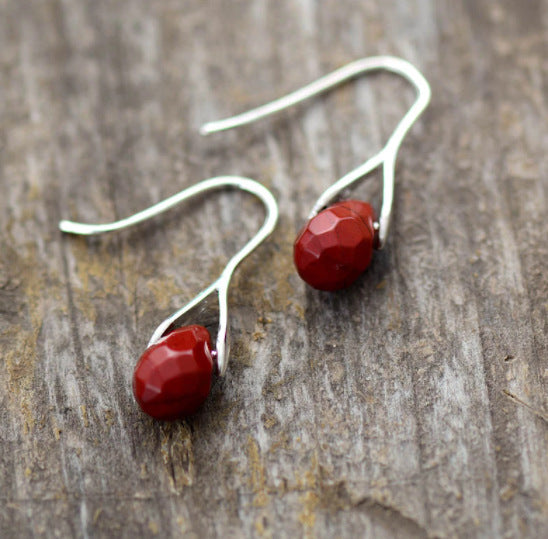 Natural Stone Drop Earrings Red Jasper Classic Earrings Elegant Lovely Jewelry Drop Gift