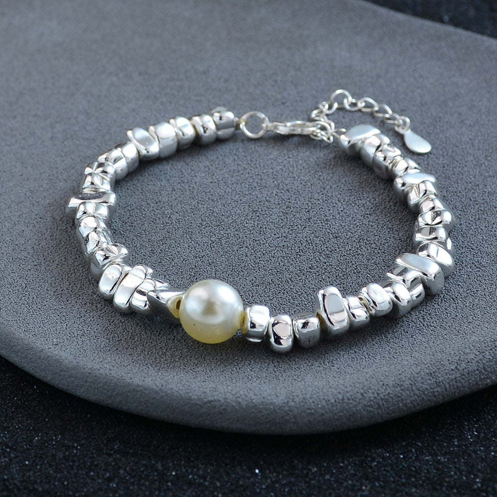 Irregular Silver Triangle Pearl Bracelet