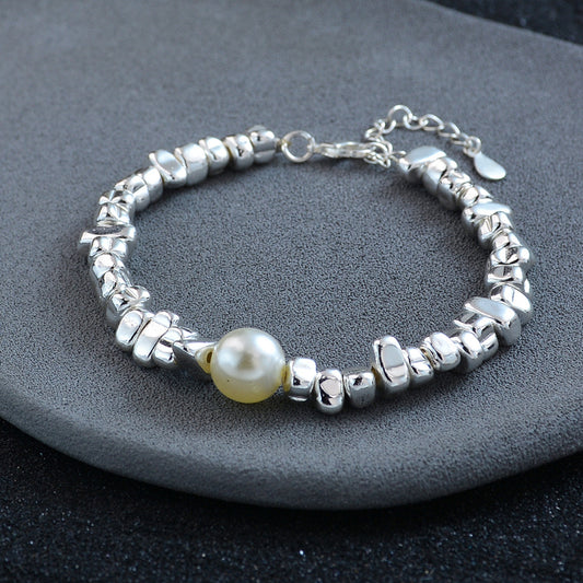 Irregular Silver Triangle Pearl Bracelet