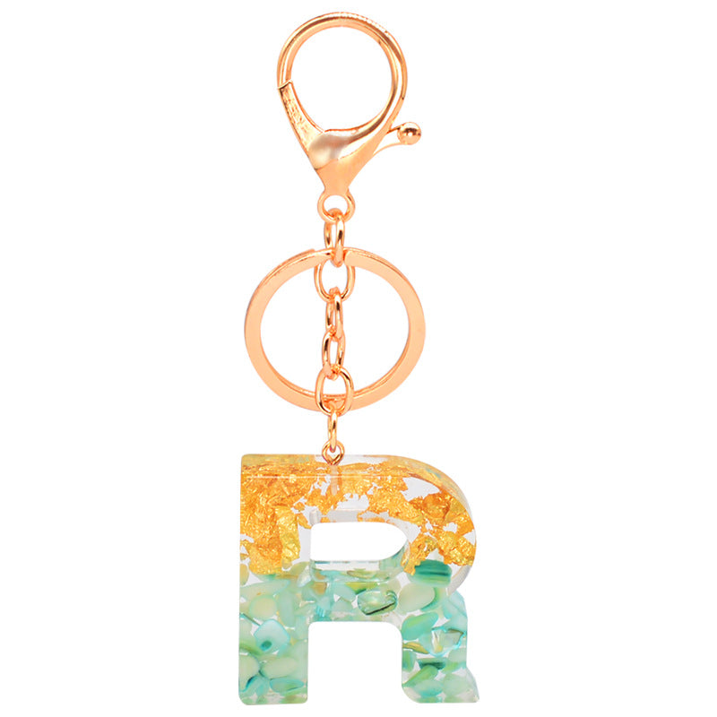 Resin Alphabet Gold Foil Drop Key Ring