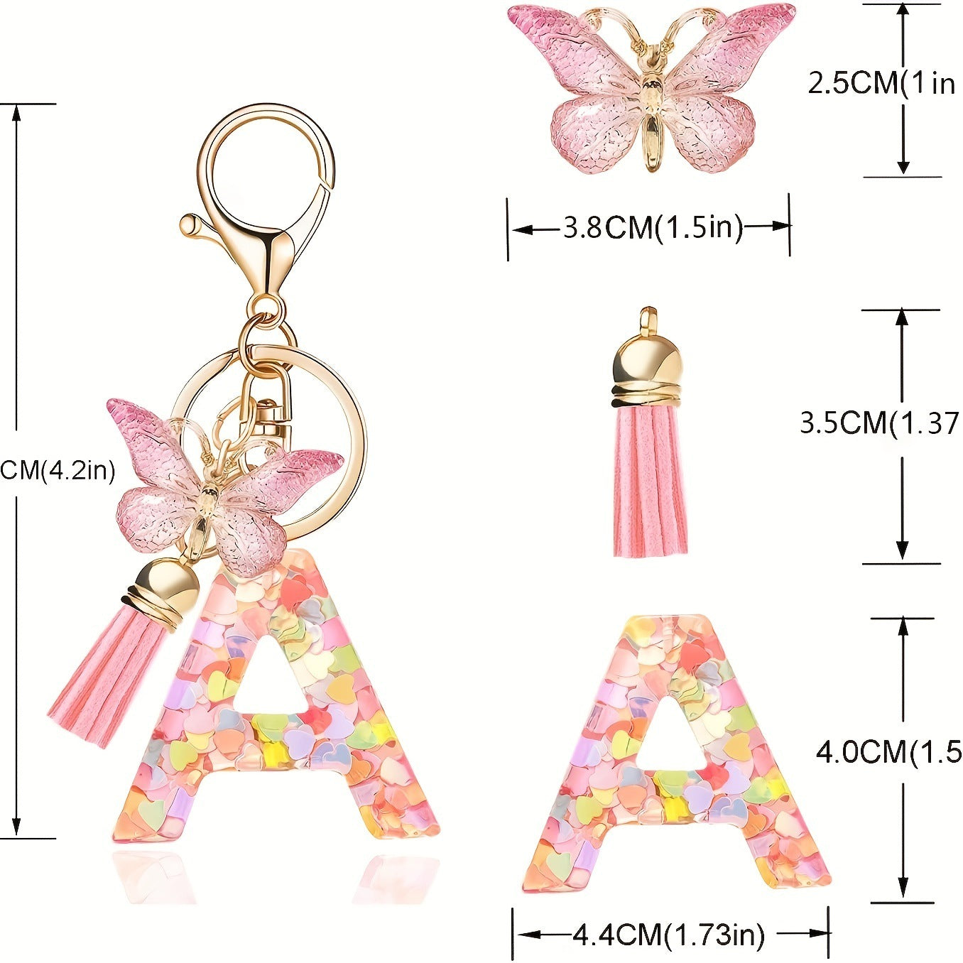 Fashion Letter Love Heart Sequins Butterfly Tassel Keychain