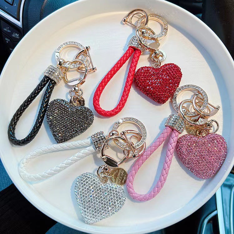 Clay Diamond Fully Jeweled Loving Heart Key Chain Diamond Leather Rope