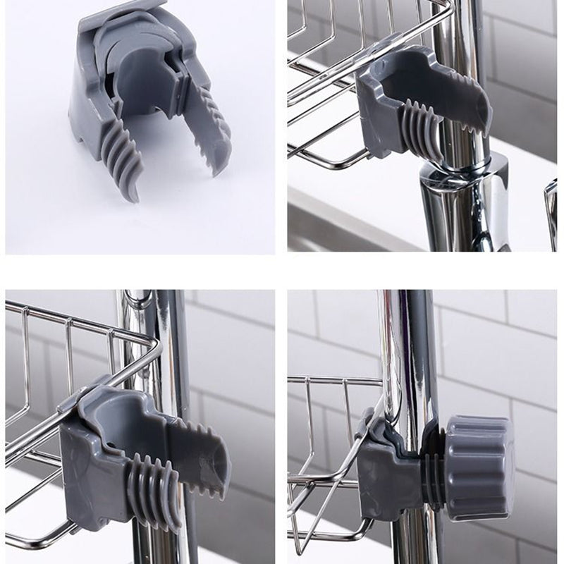 Adjustable Sink Drain Rack – Stainless Steel Faucet Sponge Holder with Clip-On Soap Drainer Shelf for Kitchen & Bathroom Organization