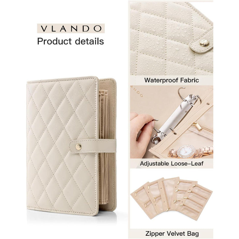 Foldable Jewelry Travel Bag - Compact Jewelry Storage Organizer - Foldable Jewelry Storage Case for Necklaces, Earrings & Rings, Portable PU Leather Jewelry Travel Case with Tangle-Free Compartments