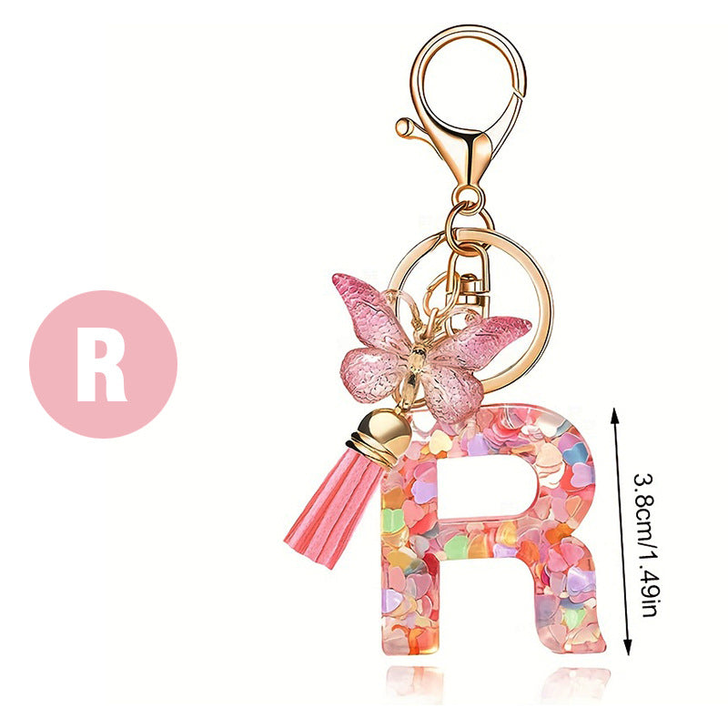 Fashion Letter Love Heart Sequins Butterfly Tassel Keychain