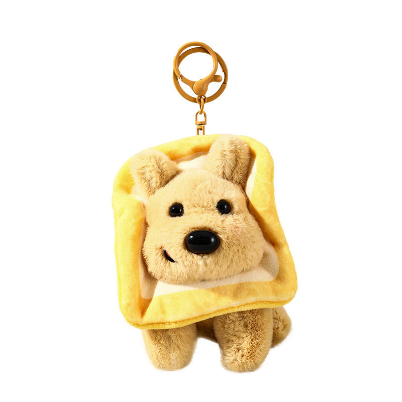 Cartoon Plush Doll Toast Puppy Car Keychain Pendant