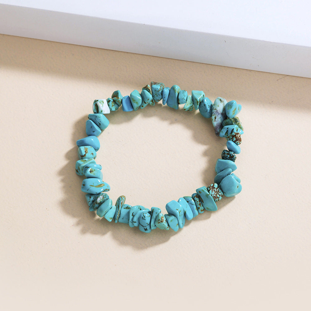 Sky Blue Turquoise Natural Rough Stone Elastic Bracelet Jewelry Accessories